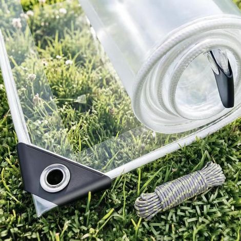 Bâche Transparente très résistante et imperméable 420 g/m² - 2 m x 4 m - en PVC Transparent - avec œillets métalliques - Coupe-Vent et résistante aux déchirures - pour Jardin, tonnelle (1/5)