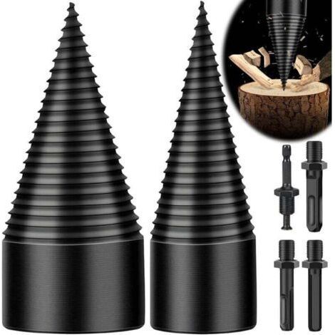 Foret de Fendage de Bois, 32+45mm Fendeur de Bois Conique, Foret À Bois pour Fendre du Bois avec 3 Poignées de Forage, Foret Fendeur de Bois ou de bûches Vis Cône pour Perceuse