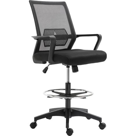 Chaise bureau haute assise réglable pivotante 360° maille respirante 64x59x104-124cm noir