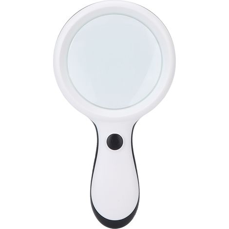 Loupe de lecture portable à LED, grossissement x10, 88 mm, blanche, idéale pour lire livres et journaux. (1/5)