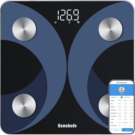 Balance Pese Personne, Précision 0,05kg, Bluetooth Pese Personnes APP Sync 13 IMC Balance Masse Graisseuse et Musculaire, 182kg, Bleu (1/5)
