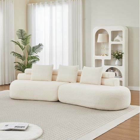 Divano modulare a 3 posti in ciniglia, design a forma di anacardo arrotondato, imbottitura in schiuma, beige (1/5)