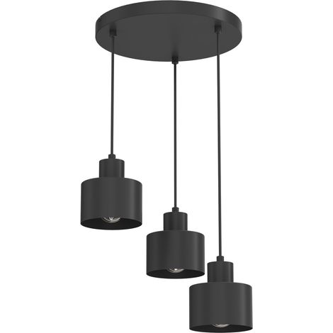 Suspension minimaliste noire 3 lumières cylindres E27 Parkla Luminex (1/5)