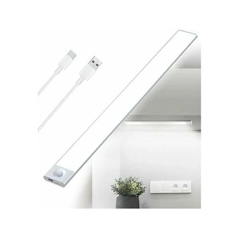Guirlande LED rechargeable USB - 40 cm, tricolore, à intensité variable, 2500 mAh, avec détecteur de mouvement. Compatible avec la cuisine, les dressings et les escaliers. (1/4)