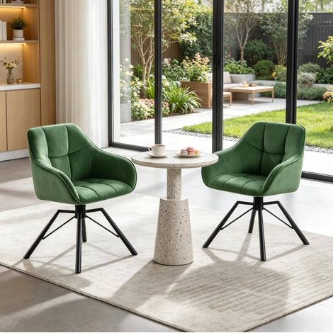 Set di 2 sedie da pranzo girevoli, seduta ampia, schienale ergonomico, velluto, verde scuro (1/5)