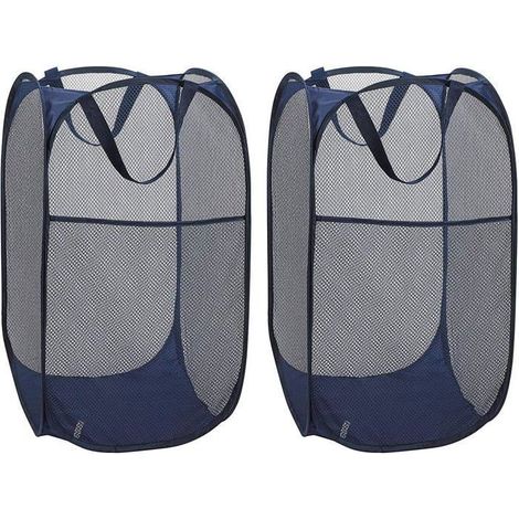 Lot de 2 paniers à linge pliables en filet – bleu (1/5)