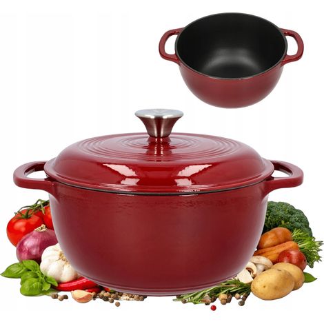 Pentola in ghisa smaltata bordeaux da 4 litri, adatta per arrosti, piani cottura a induzione e a gas. (1/5)