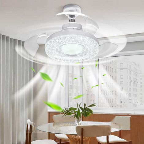 Ventilateur de plafond moderne avec éclairage escamotable intégré, silencieux, télécommande, douille et rallonge