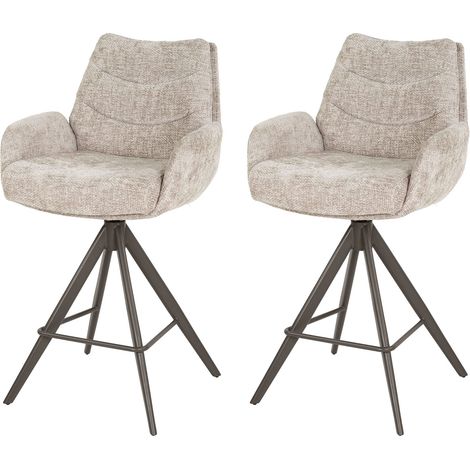 Lot de 2 chaises de bar pivotantes en tissu texturé sable et bronze (1/4)
