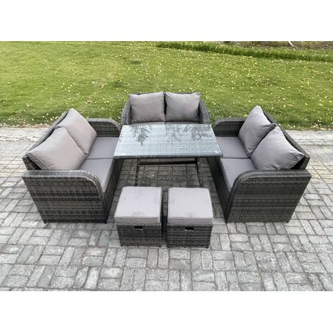 Fimous Polyrattan Gartenmöbelset 8-Sitzer Gartensofa Set Set mit Rechteckiger Esstisch 2 kleinen Hockern Dunkelgrau Gemischt (1/5)