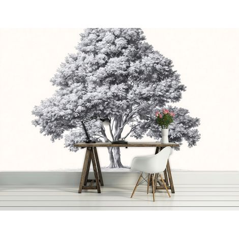 Fototapete Baum Grau Beige Natur, für Wohnzimmer und Schlafzimmer, 150 x 105 cm – Komplettset inkl. Kleister & Anleitung (1/5)