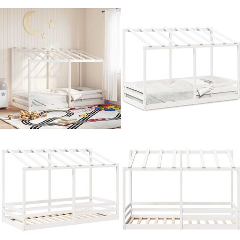 Lit pour enfants sans matelas blanc 100x200 cm bois pin massif - Lit Enfant - Lit Bois - Lit Pin - Lit Design Moderne - Lit Cabane - Home & Living