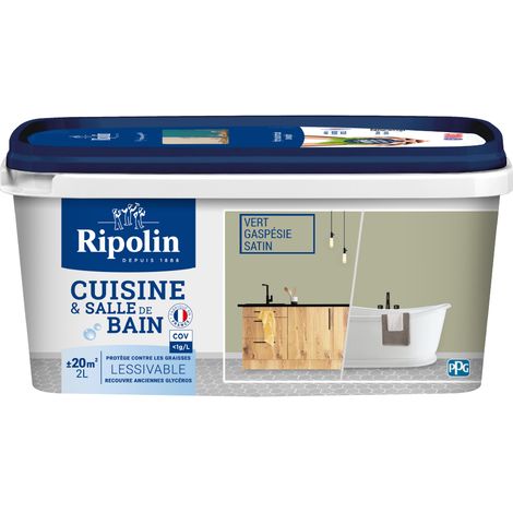 Peinture Murale spéciale Cuisine et Bain - Satin - 2L - Vert Gaspesie - Ripolin (1/5)