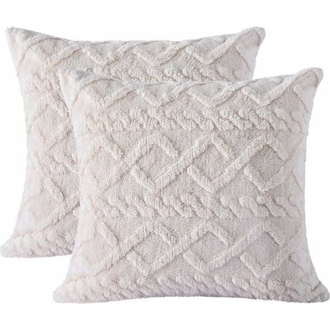 Housses de coussin - LARGEIGHT - Style bohème - Lot de 2 - 45 x 45 cm - Beige peluche douce (1/4)