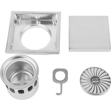Grille d'évacuation de douche en acier inoxydable, forme carrée, anti-odeur, pour salle de bain, drain de sol (1/5)