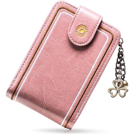 Porte-cartes multifonctionnel en cuir (rose)