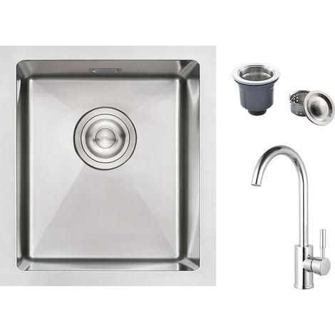Évier Cuisine 1 Bac 40x45cm, Evier Camping avec Robinet,Argent (1/5)
