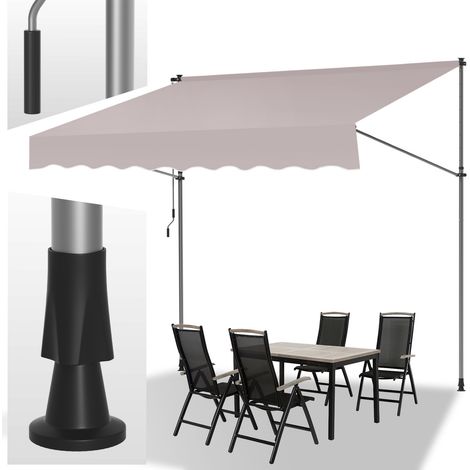 Randaco Markise Klemmmarkise Balkonmarkise Beige mit Handkurbel ohne Bohren Sonnenschutz UV-Schutz und wasserfestund höhenverstellbar 400cm