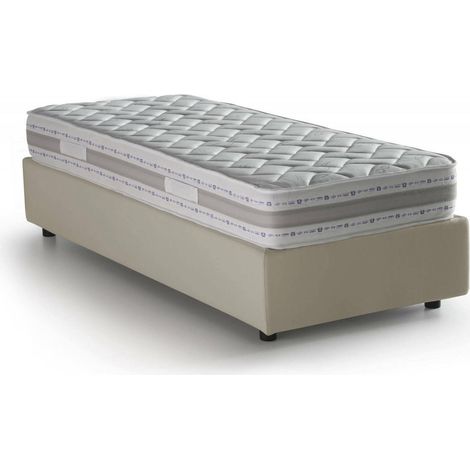 Talamo Italia Letto singolo Sophia, Letto contenitore con rivestimento in tessuto, 100% Made in Italy, Apertura frontale, con materasso Cm 90x190 incluso, Beige, con imballo rinforzato