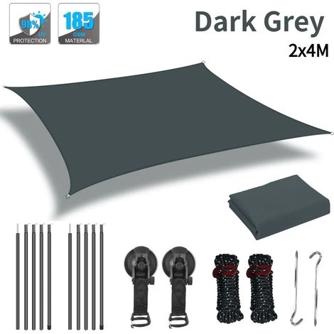 (Gris foncé 2x4M) Voile d'ombrage de camping extérieure avec protection UV, imperméable et résistante au soleil. (1/5)