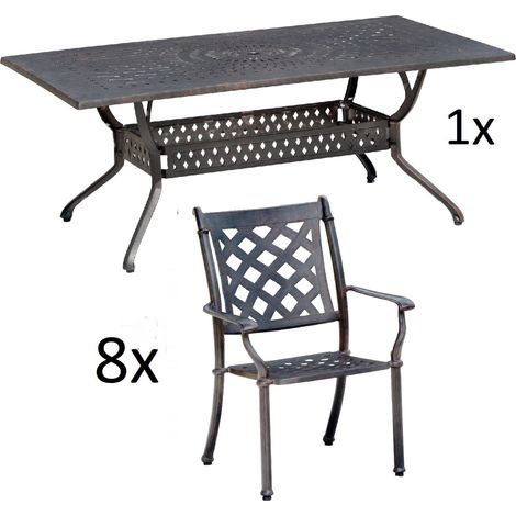 Inko 9-teilige Sitzgruppe Alu-Guss bronze Tisch 215x107x74 cm cm mit 8 Sesseln Tisch 215x107 cm mit 8x Sessel Duke (1/2)