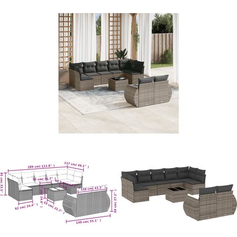 10-tlg. Garten-Sofagarnitur mit Kissen Grau Poly Rattan - Gartenmöbel Set - PE-Rattan Möbel - Outdoor Lounge - Esstisch Set - Balkonmöbel - Home & Living (1/3)