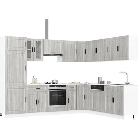 14 Piece Kitchen Cabinet Set Porto Grey Sonoma Engineered Wood vidaXL