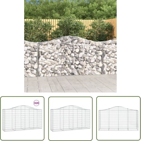 The Living Store Gabionen mit Hochbogen 20 Stk 200x50x100/120cm Verzinktes Eisen - Gabionen - Gabionenwand - Gartendeko - Ziergarten - Eisenzaun (1/5)