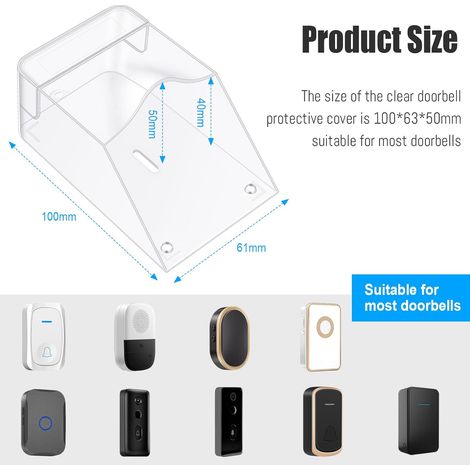 Cubierta transparente impermeable para timbre, montaje en pared, resistente a la lluvia, control de acceso a puertas.