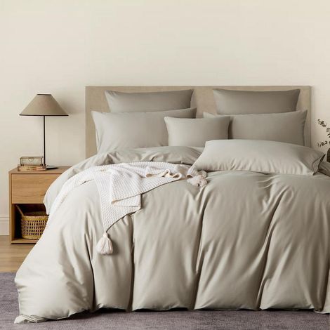 Bettwäsche-Set Mako Satin 155x220 cm Beige 100% Baumwolle 3-teilig