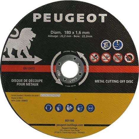 Disque à tronçonner D. 180 x 1,6 x 22,2 - Métal - 801180 - Peugeot (1/5)