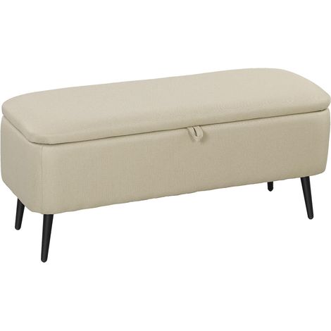 Banc banquette coffre de rangement 2 en 1 en tissu avec pieds en acier noir 102 x 40 x 39,5 cm beige