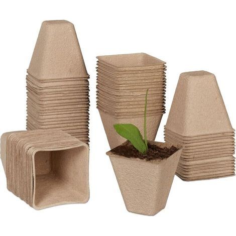 Godets semis biodégradables, lot Pratique de 120, carré, HLP 8 x 8 x4 cm, Pots de Jardinage en Papier, Nature (1/4)