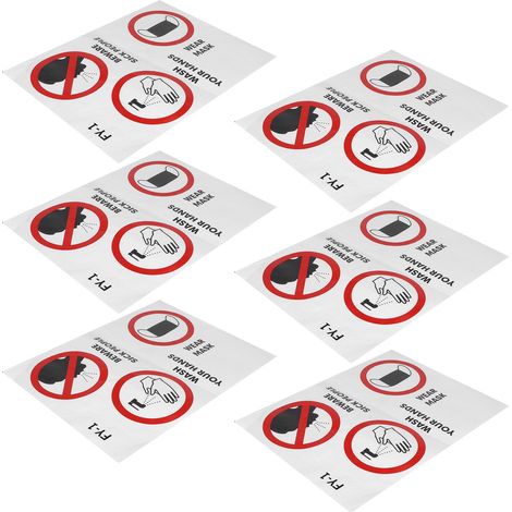 Lot de 6 autocollants muraux « Attention » en anglais, slogan de rappel, pour hôpital, entreprise ou école (1/5)