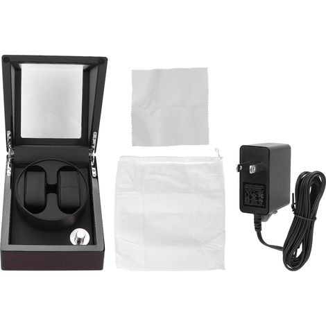 Coffret à montres automatiques en bois véritable laqué, avec remontoir double pour montres, prise américaine 100-240V, rangement élégant et protecteur. (1/5)