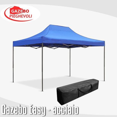 Gazebo 3x4,5 m blu pieghevole portatile estendibile richiudibile estensibile acciaio SENZA laterali per fiere eventi stand chiosco tenda tendone mercato mercatino (1/5)