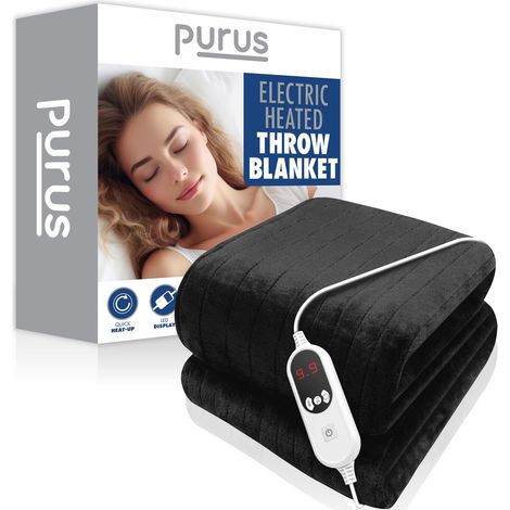 Purus Deluxe Black XL Electric Throw Heated Double Over Electric Blanket Soft Fleece 9 Heat & 12 Timer Settings (1/5)