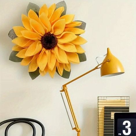 Couronne de tournesols de 42 cm pour décoration murale de porte d'entrée, couronne de printemps et d'été, panneau de bienvenue pour mariages et fêtes (1/5)