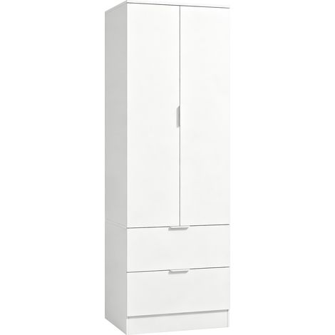 Armoire penderie - HOMCOM - 2 tiroirs, 2 portes à fermeture douce et barre de suspension - bois - 60 x 47 x 180 cm - blanc (1/5)