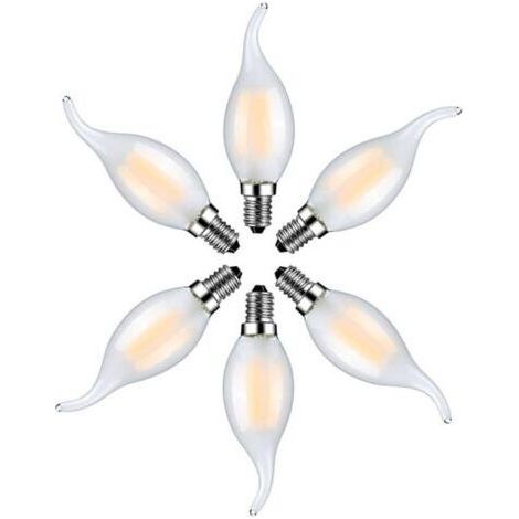 Lot de 6 Ampoule LED Flamme E14 4W Blanc Chaud 2700K-Ampoules Bougie à Filament pour Lustres-Verre Dépolie (1/4)