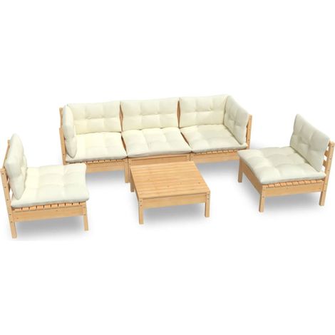 Mobili da giardino mobili da esterno Set di mobili da 6 pezzi con cuscini color crema in legno di pino massiccio