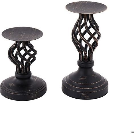 Vintage Metal Pillar Candle Holders - Set of 2, for Gifts, Weddings (1/5)