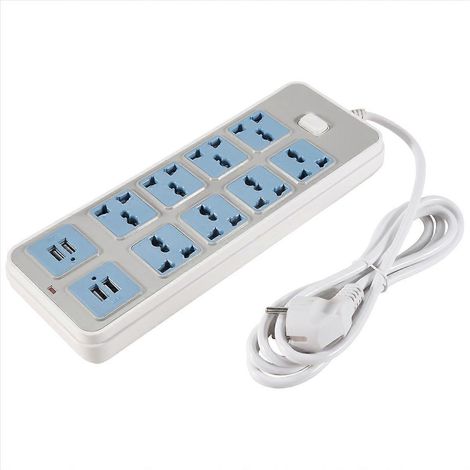 Multiprise avec 4 ports USB, une puissance de 3000 W, 8 prises universelles et un cordon d'alimentation de 2 mètres. (1/5)