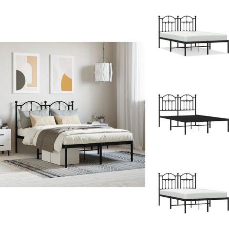 Cadre de lit métal sans matelas avec tête de lit noir 120x200cm - Cadre De Lit - Lit Double - Lit Metal - Lit Avec Têtière - Literie (1/5)