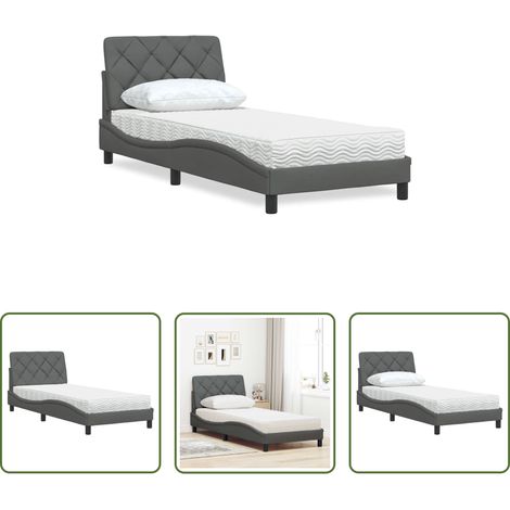 Schlafzimmer Bett - Bett mit Matratze Dunkelgrau 90x200 cm Stoff (1/5)