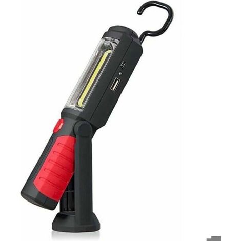 Lampe LED 3-en-1 COB 650LM, Aimant, USB – Camping, Garage – 21.5x5.5x4cm, Noir/Rouge (1/4)