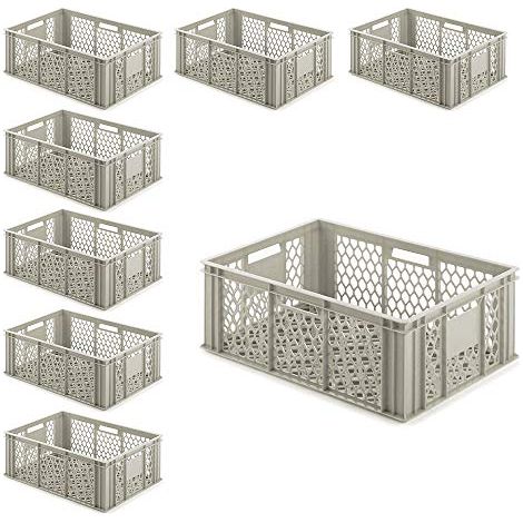 BRB Eurobehälter Basic Lot de 8 boîtes de rangement en polyéthylène haute définition 600 x 400 x 220 mm 42,5 l 4 poignées Gris galets