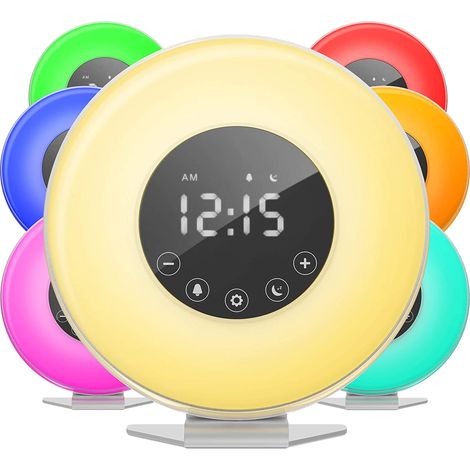 Réveil Sunrise - Horloge LED numérique avec interrupteur 6 couleurs et radio FM pour les chambres - Simulation de plusieurs sons de la nature et contrôle tactile - Avec fonction Snooze pour les gros d (1/5)