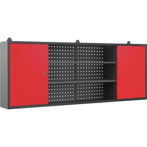 Jan Nowak Hängeschrank Werkzeugschrank Werkstattschrank Metallschrank Lochwand 2 Fächer 160 cm x 60 cm x 20 cm (Anthrazit-Rot) (1/3)