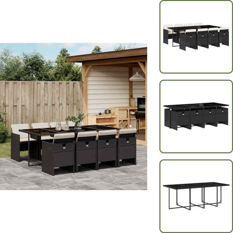 Mesa de jardín - vidaXL Set de comedor de jardín 9 pzas y cojines ratán sintético negro - Ratán sintético